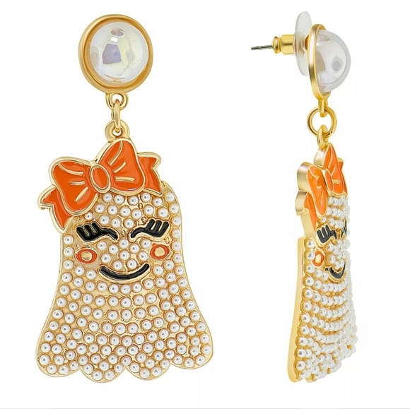Piper K Happy Halloween Ghost Earrings Mini Pearl Embellished Fashion Jewelry - Picture 2 of 7